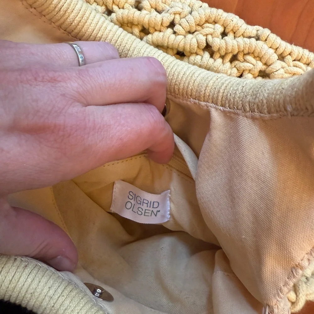 Sigrid Olsen Yellow Cotton Macrame and Bamboo Purse